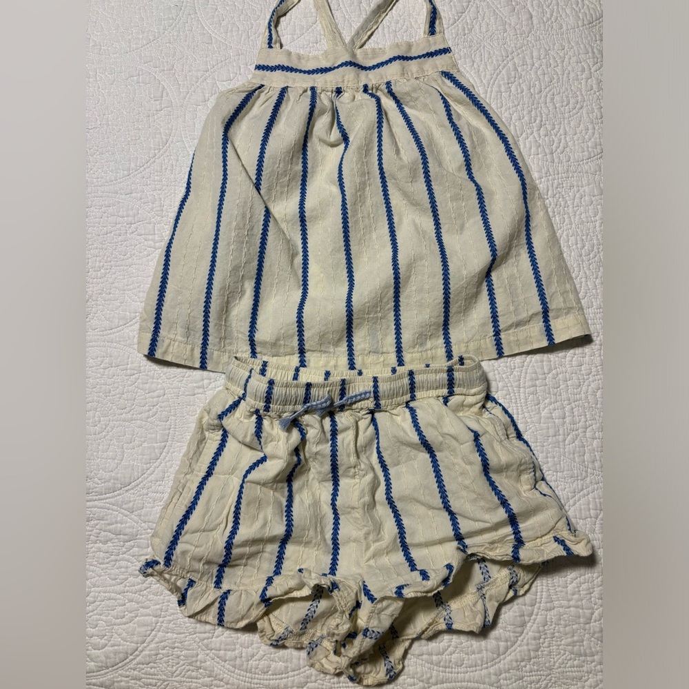 Girls EUC Mini Boden sz 7 Striped Blue and White Two-Piece Set